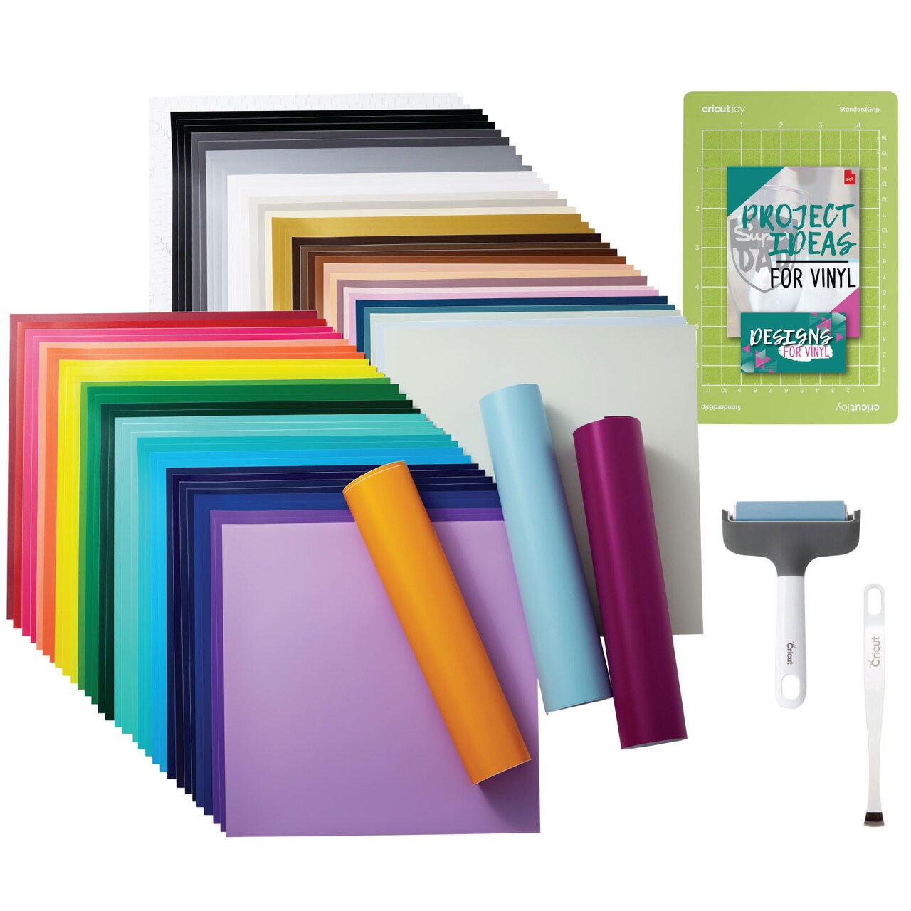 Cricut Removable Vinyl 70ct Ultimate Sampler with Joy Standard Grip Mat and Brayer Bundle